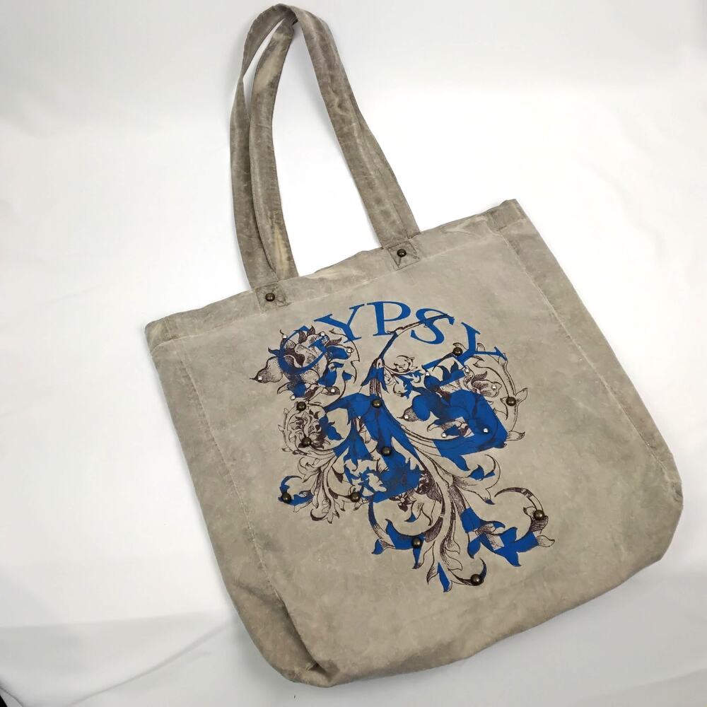 Boho Tan Grunge Tote Bag – Gypsy 05 Design w/ Metal Rivets